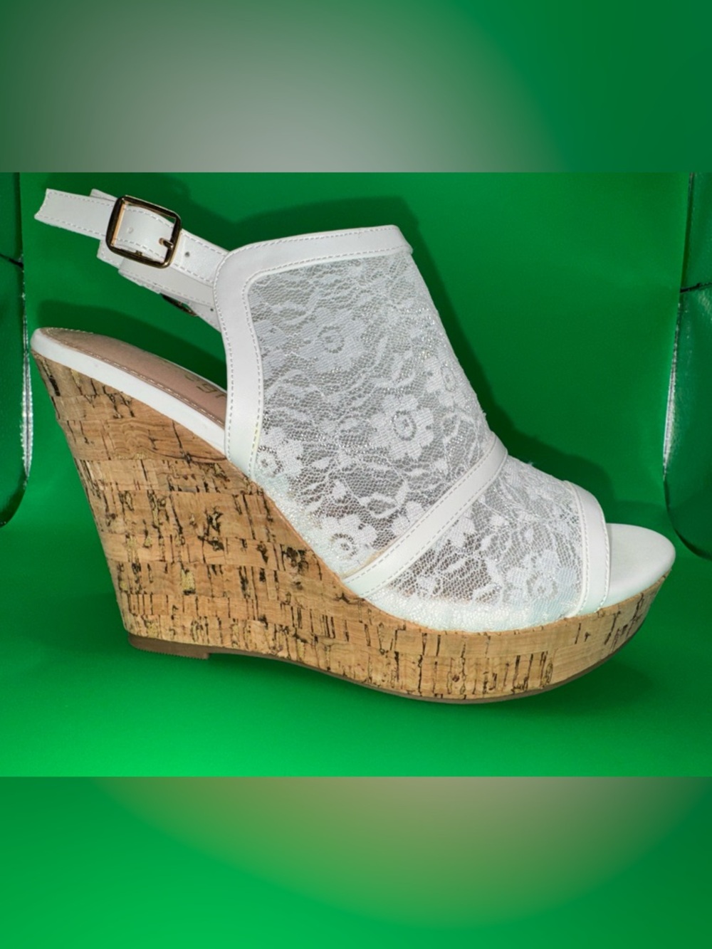Allegra K White Lace Cork Wedge Sandals Size 7 NEW Never Worn Bridal Boho